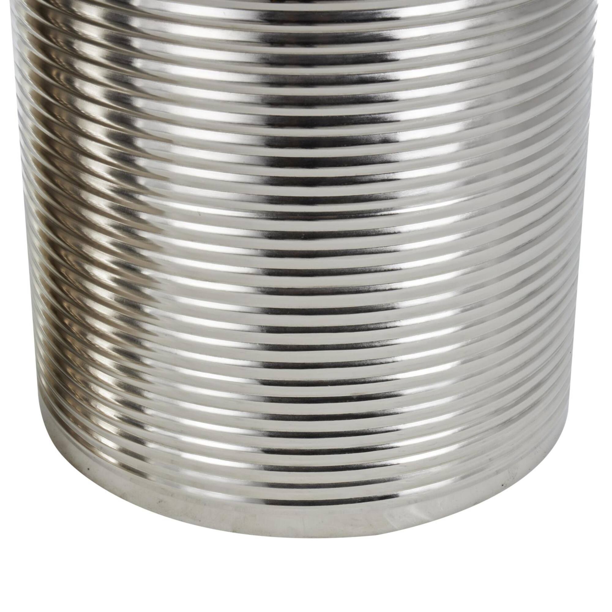Silver Metal Ribbed Drum Accent Table Set